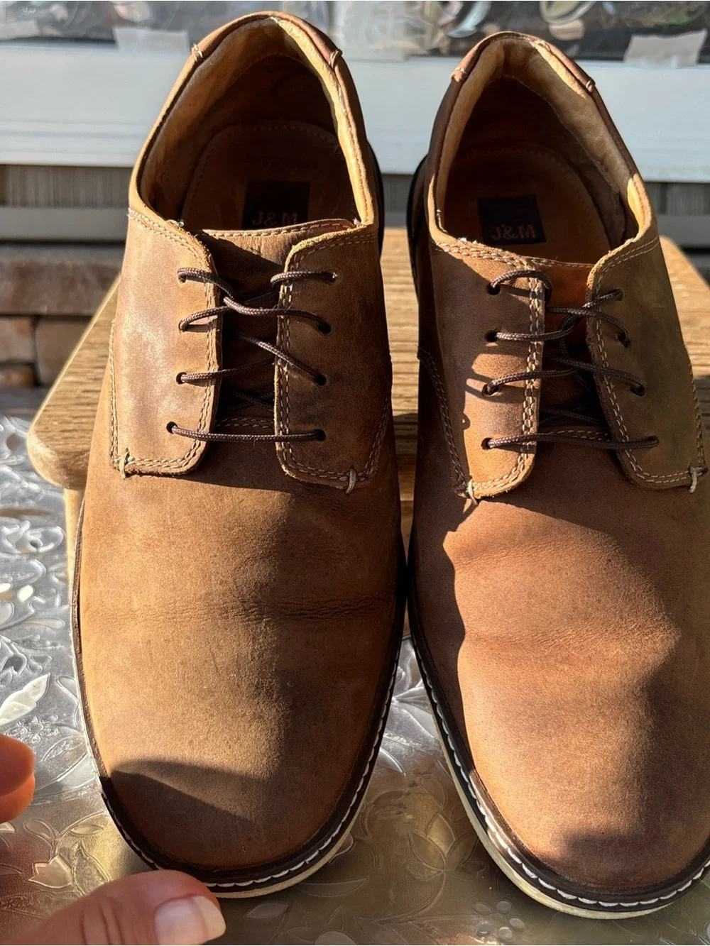 Johnston & Murphy Brown Tan Sheepskin Leather Derby Shoes 10.5 M